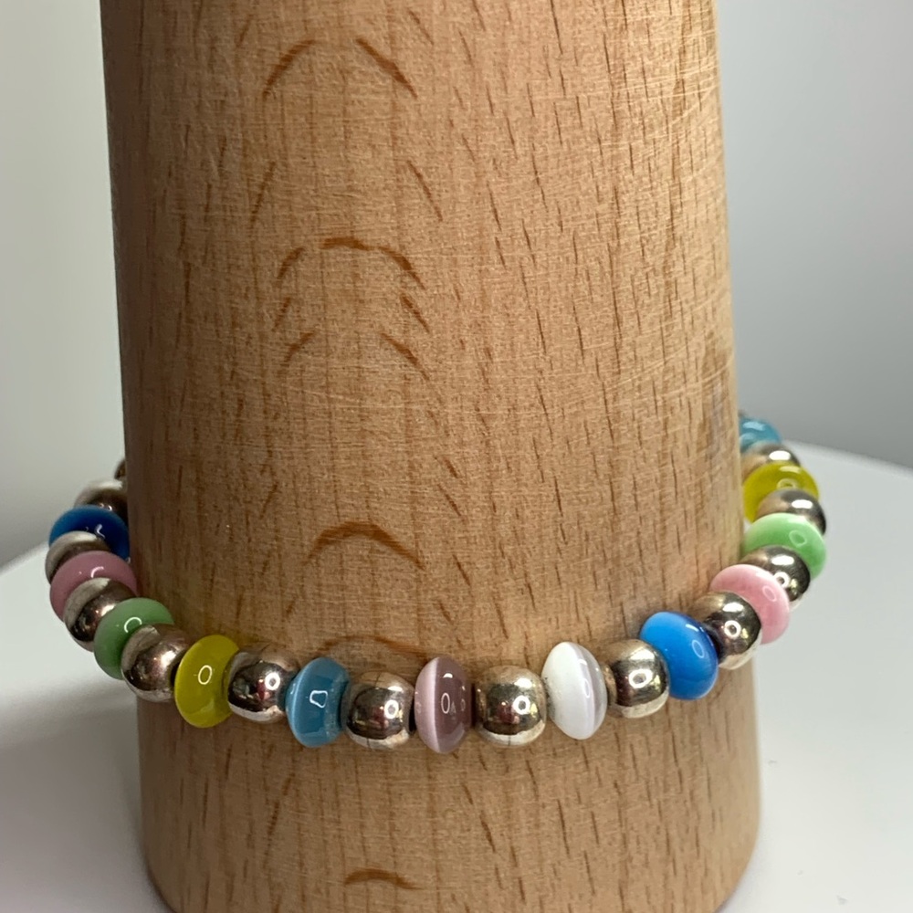 Silpada Rare HTF Sterling Silver Pastel Beaded Toggle Bracelet w/Safety Chain - Picture 5 of 16